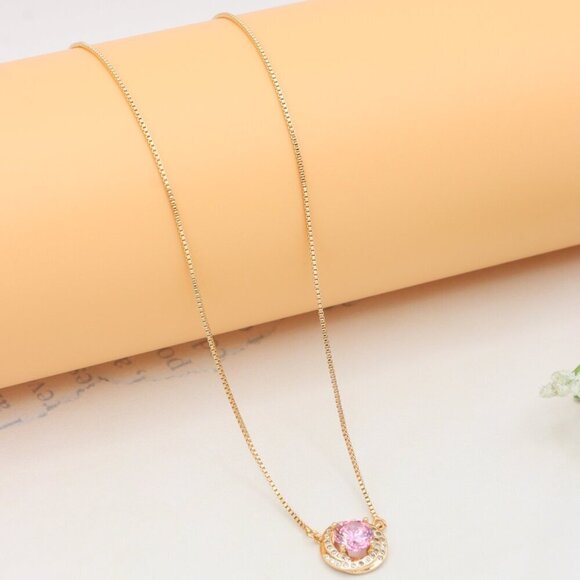Elegant Rose Gold Necklace with Pink Stone & Adjustable Chain, XPNL0347 - Picture 8 of 13